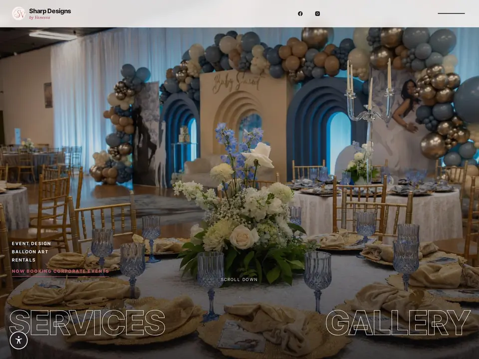Sharp Designs and Events website, home to a rental cost estimator built by 904 Digital Media