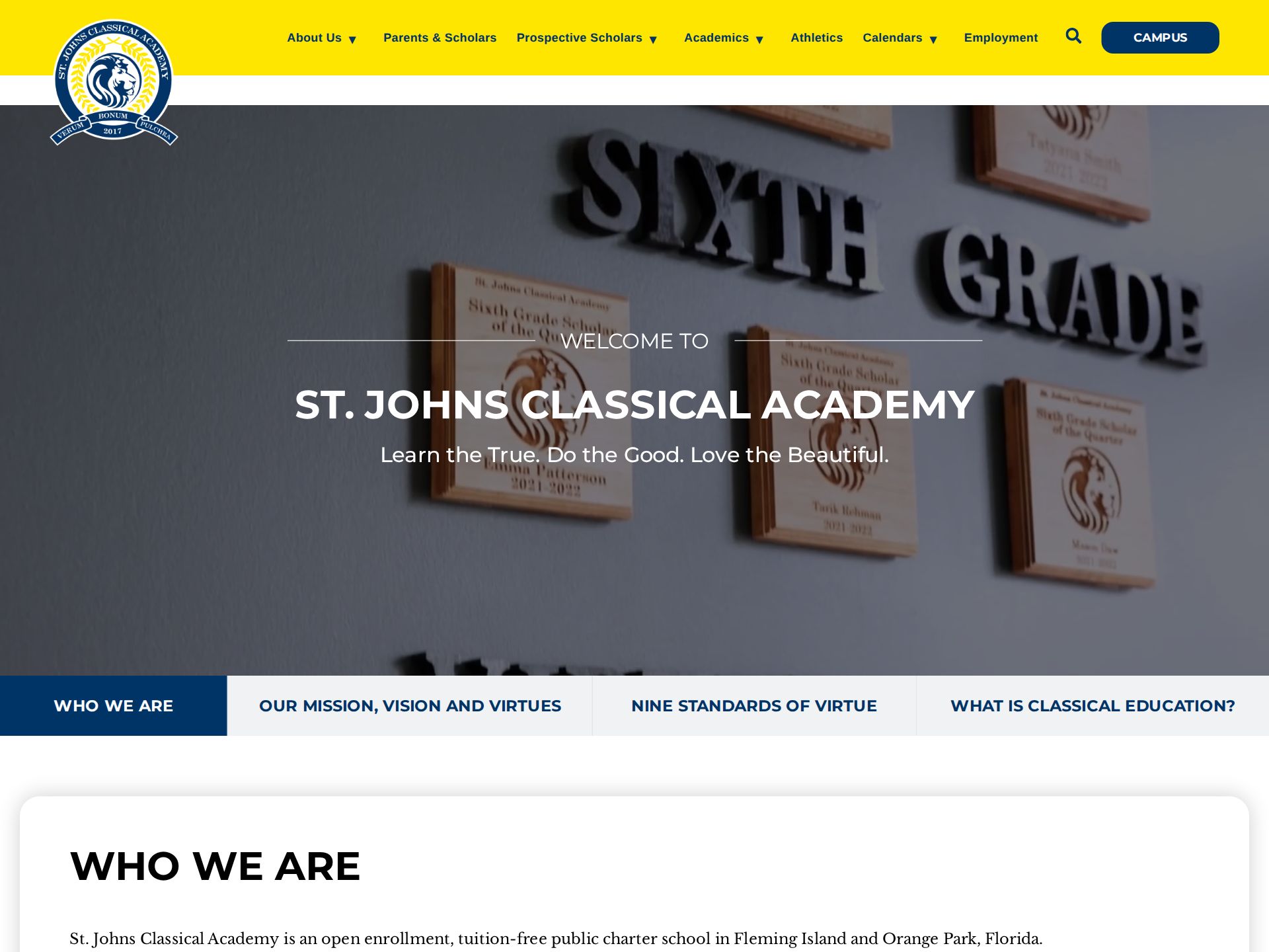Screenshot of the live St. Johns Classical Academy website