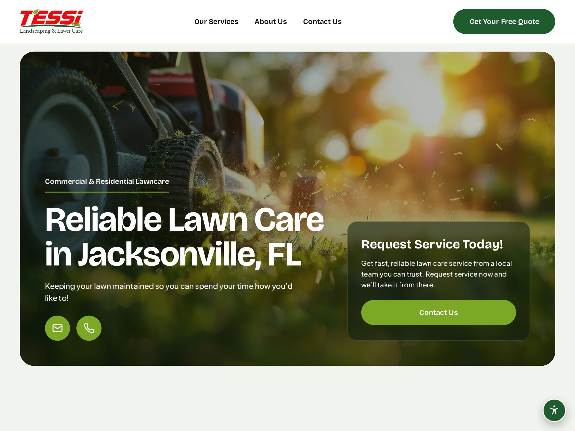 Screenshot of the live Tessi Landscaping & Lawn Care website