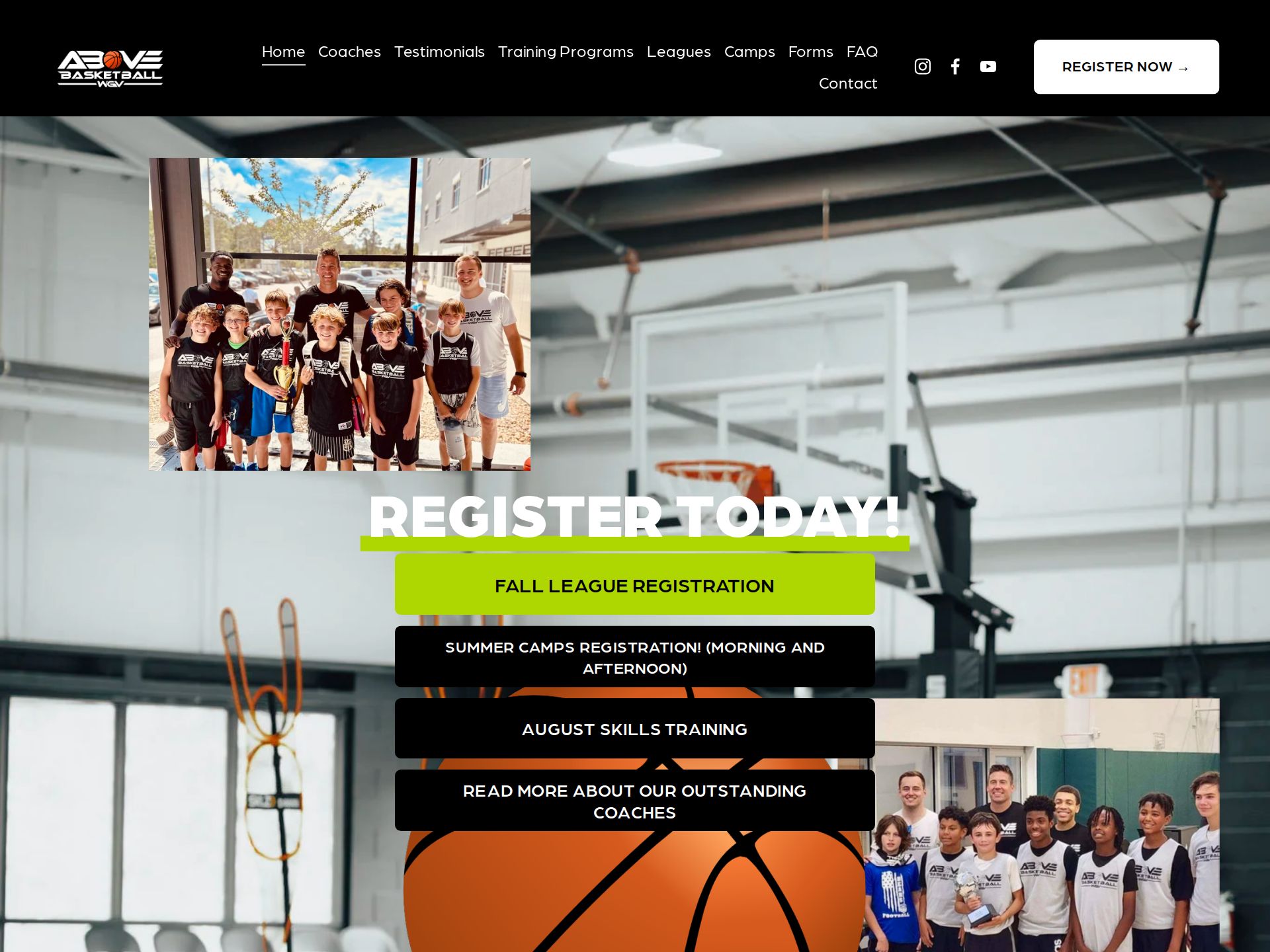 Screenshot of the live Above Basketball (WGV) website